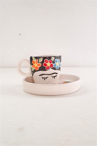 Frida Türk Kahvesi Fincanı - Renkli Çiçekli