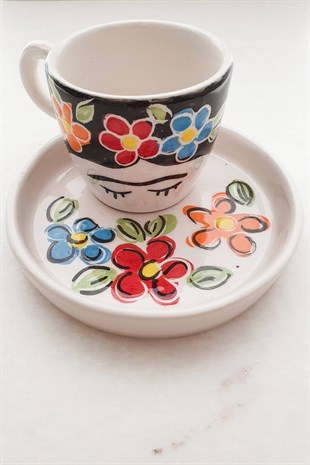 Frida Türk Kahvesi Fincanı - Renkli Çiçekli