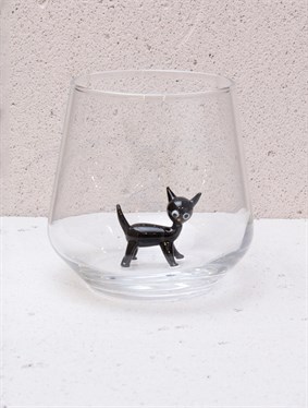 Kedi Figürlü Cam Su Bardağı