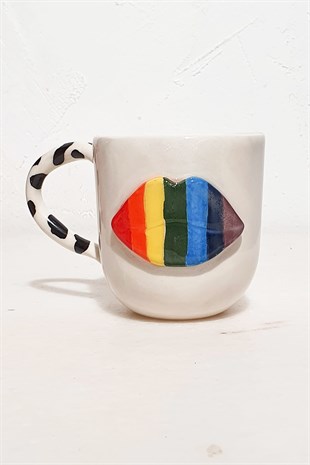 Renkli Dudaklı Kupa - Kahve Kupası - El Yapımı Seramik